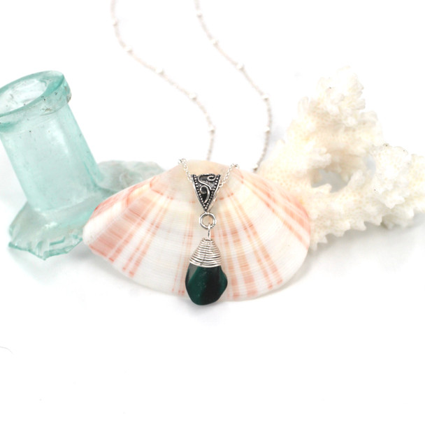 Turquoise Tropical Green Ultra Rare Sea Glass Swirl Top Wrap Necklace