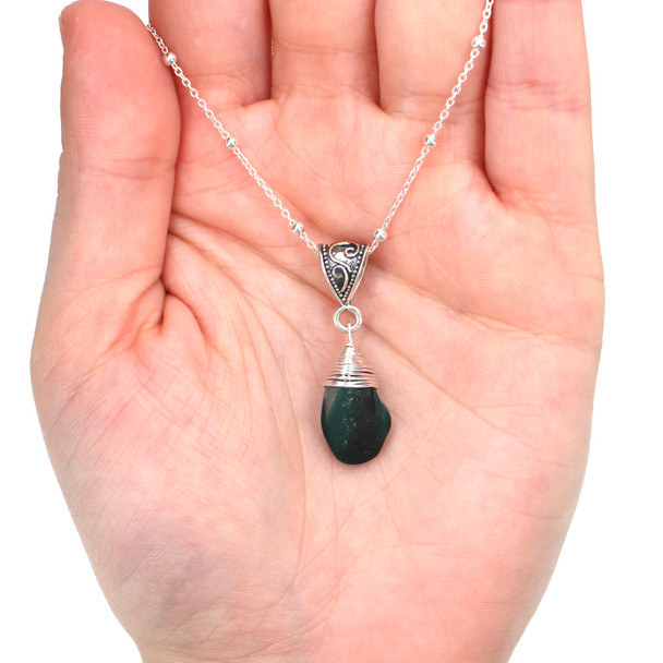 Turquoise Tropical Green Ultra Rare Sea Glass Swirl Top Wrap Necklace on model for color reference. 