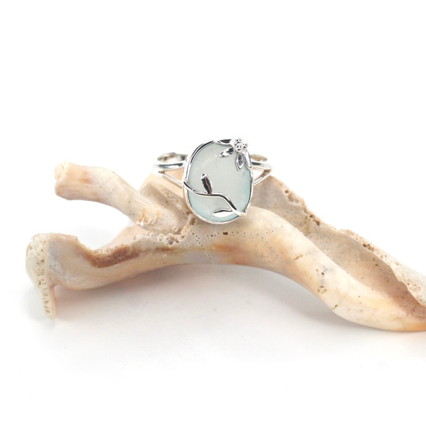 Aqua Ice Sea Glass Lily Ring - Size 9