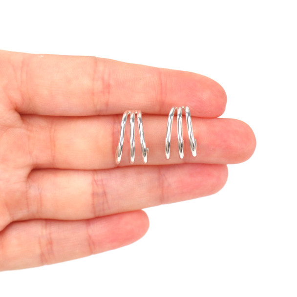 Triple Cuff Sterling Silver Earrings - Medium Size on model for color reference. 