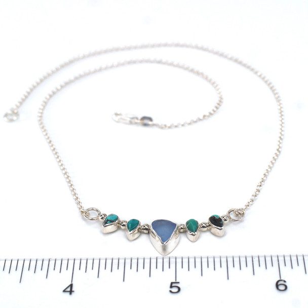 Cornflower Sea Glass and Turquoise 5 Piece Points Necklace 16"-18" Length Complete Necklace View