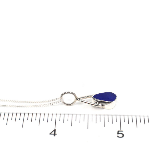 Cobalt Bright Sea Glass Lunar Drop Charm on ruler for size reference. 