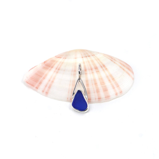 Cobalt Bright Sea Glass Lunar Drop Charm