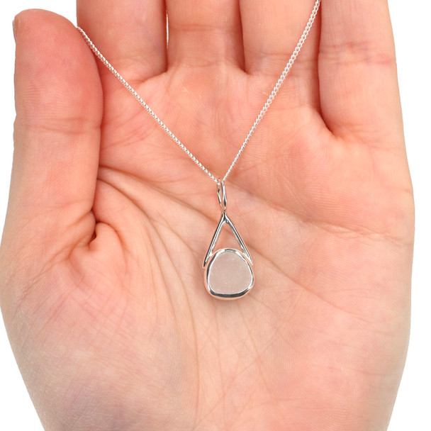 White Sea Glass Lunar Drop Charm on model for color reference. 