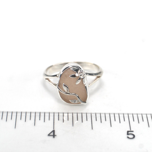 Pink Petal Sea Glass Lily Ring - Size 9 on ruler for size reference.