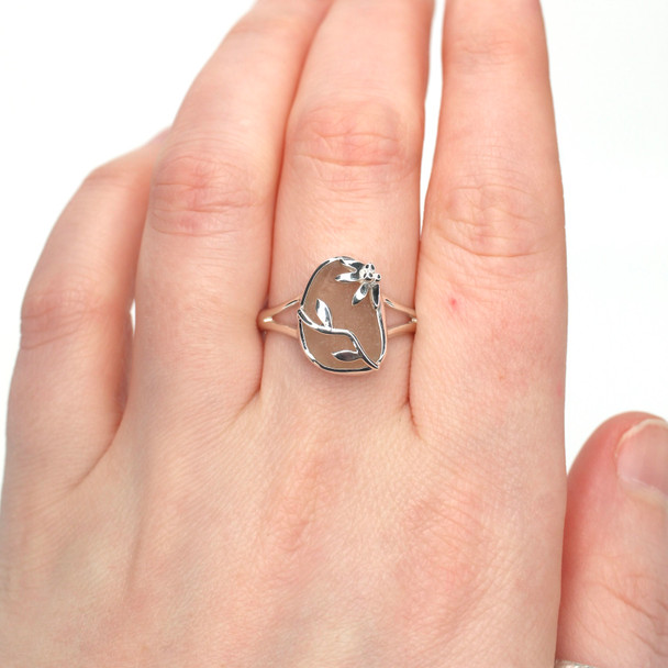 Pink Petal Sea Glass Lily Ring - Size 9 on model for color reference.
