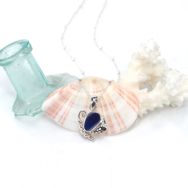 Blue Electric Spot Ultra Rare Sea Glass Mariposa Necklace