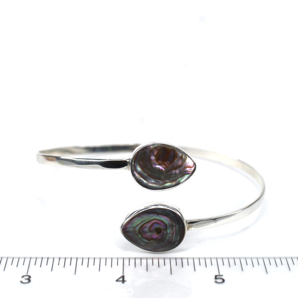 Abalone Teardrop Embrace Cuff Bracelet on ruler for size reference.