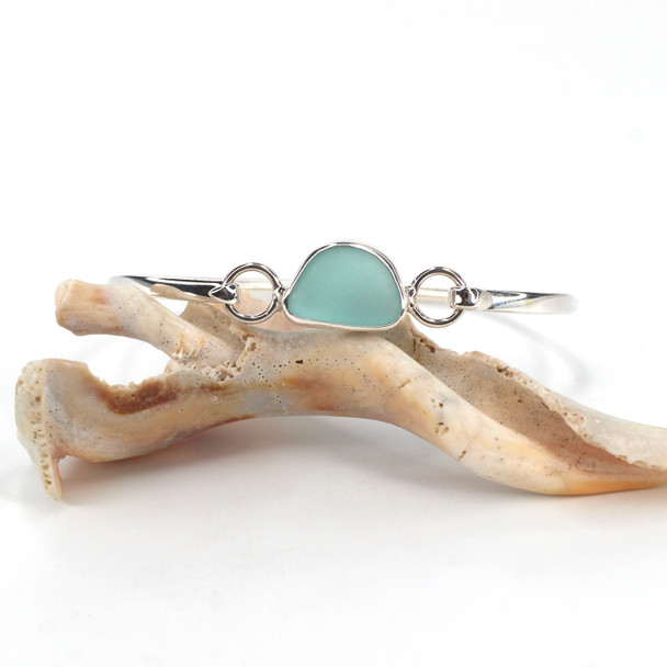 Aqua Gumdrop Sea Glass Bezel Bangle Bracelet
