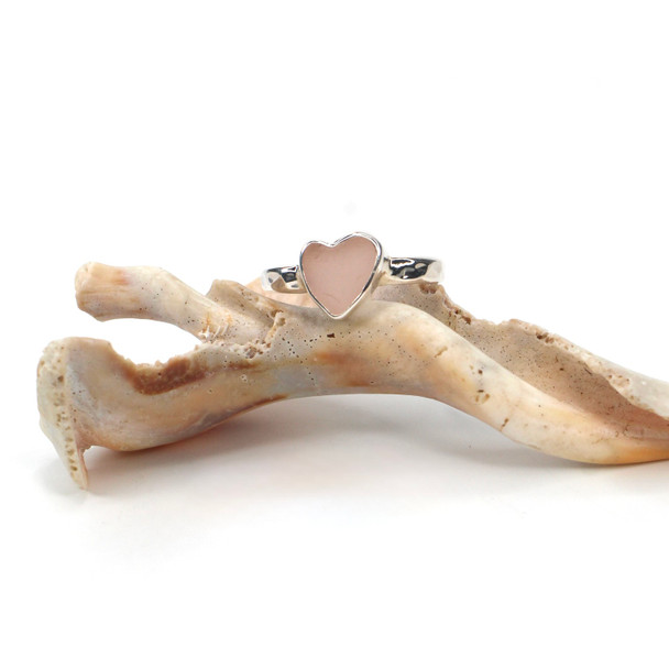 Pink Sea Glass Hammered Band Ring - Size 9