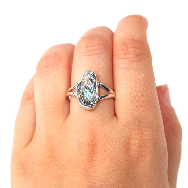 Abalone Shimmer Split Band Ring - Size 9 on model for color reference.