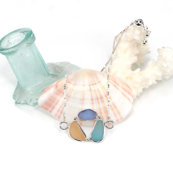 Golden Horizon Trio Sea Glass Circle of Life Adjustable Bracelet