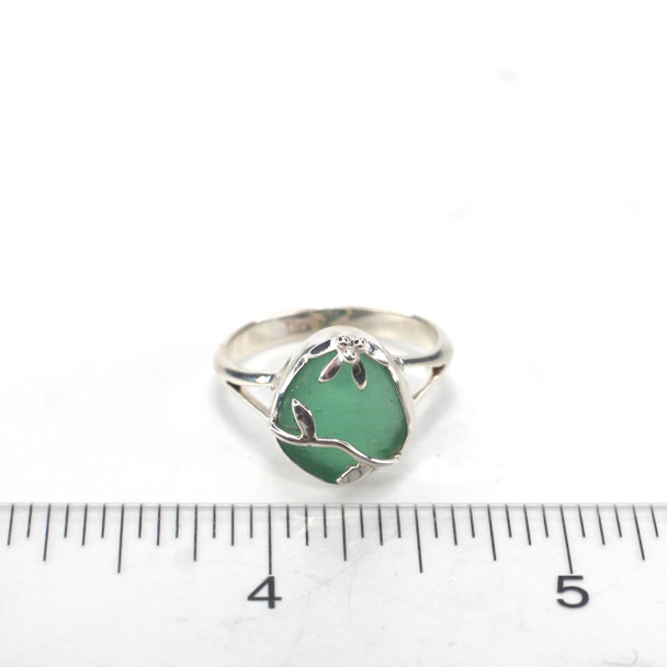 Aqua Teal Sea Glass Lily Ring - Size 9 on ruler for size reference.