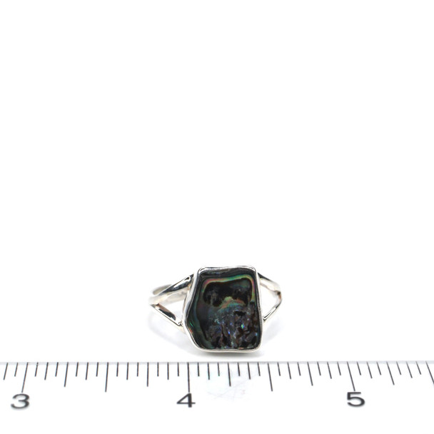 Abalone Square Split Band Ring - Size 9 on ruler for size reference.
