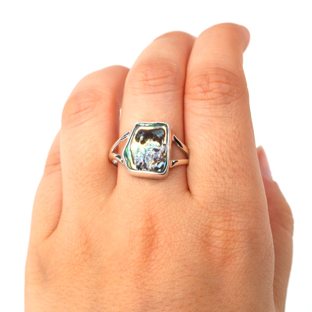 Abalone Square Split Band Ring - Size 9 on model for color reference.