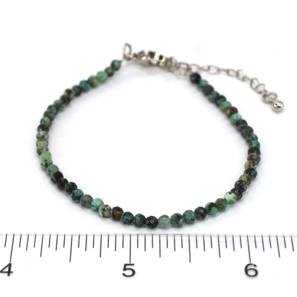 African Turquoise Beaded Gemstone Bracelet with Clasp on ruler for size reference. 