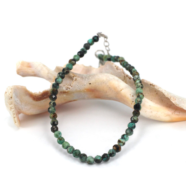African Turquoise Beaded Gemstone Bracelet with Clasp