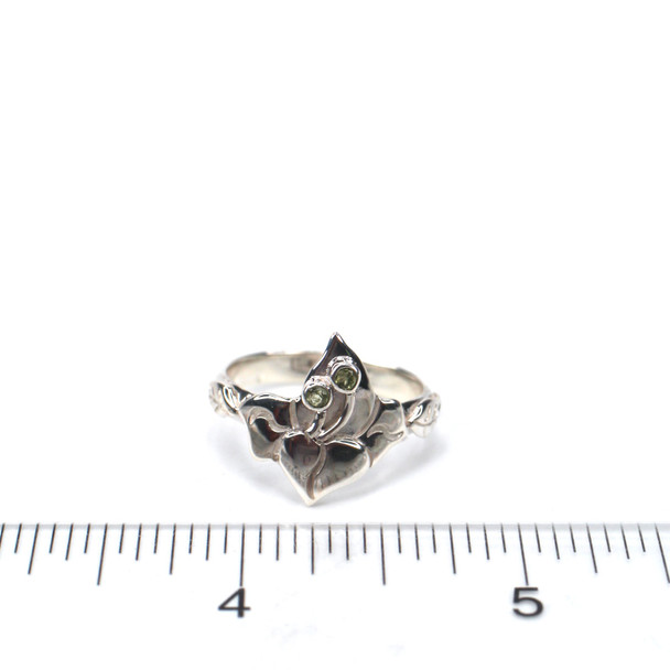 Sterling Silver and Peridot Stargazer Ring - Size 9 on ruler for size reference.