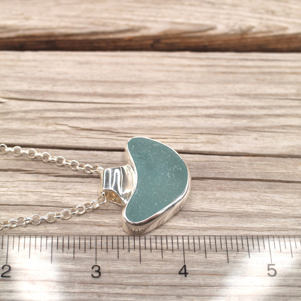 Insta Sale - Aqua Sea Glass Smile Horizon Slide Bail Necklace - MM on ruler for size reference. 