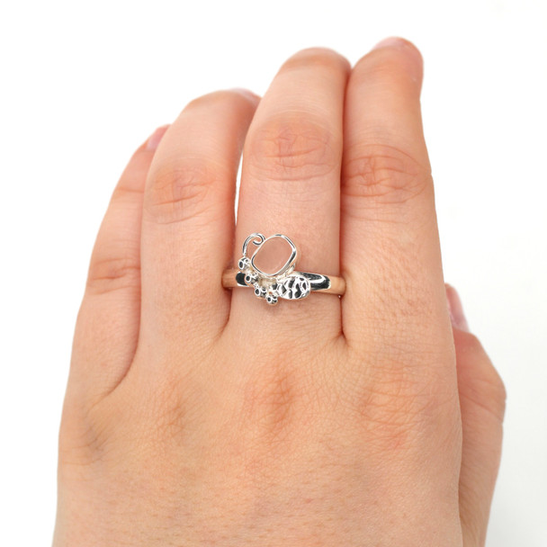 Pink Rounded Sea Glass Butterfly Ring - Size 9 on model for color reference.