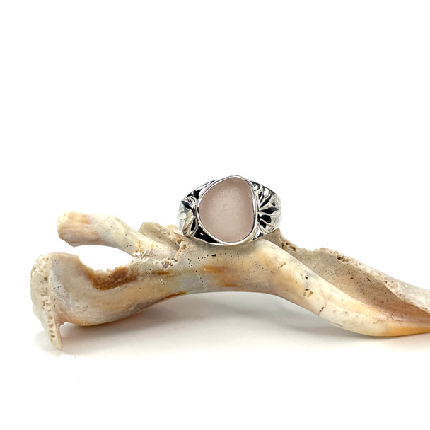 Pink Petal Sea Glass Lotus Ring - Size 9