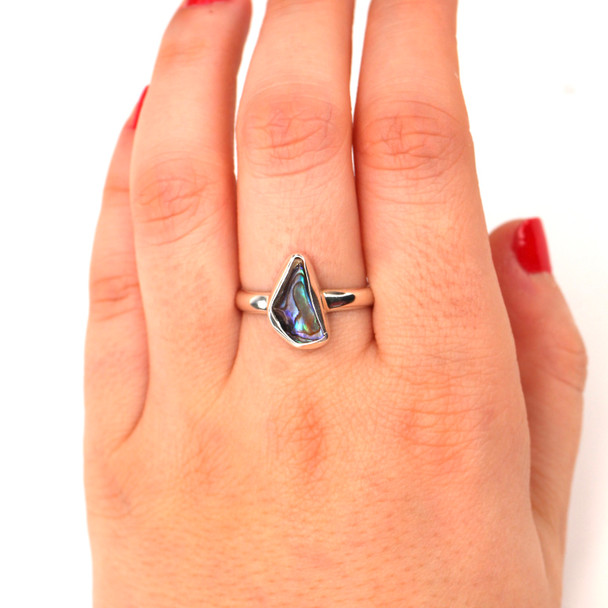 Abalone Sail Boat Sleek Ring  - Size 9 on model for color reference. 