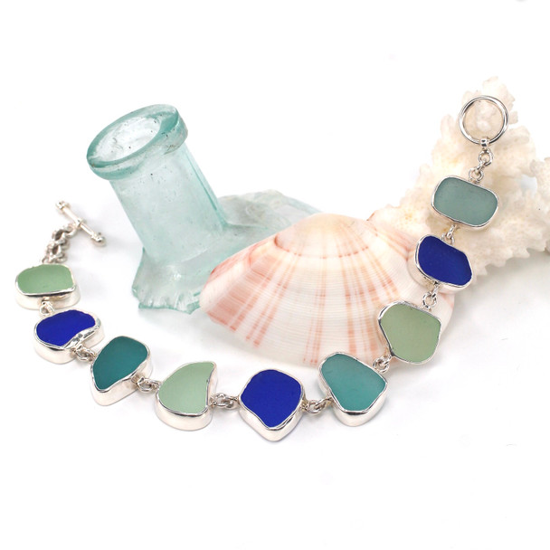Mist Sea Glass 9 Stone Bracelet