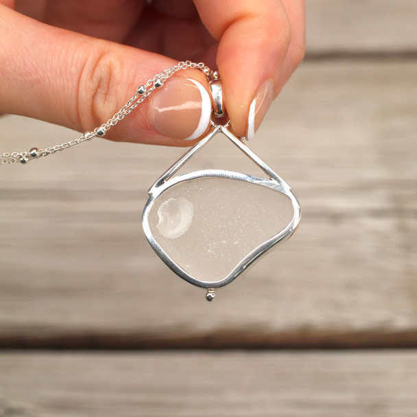 Insta Sale White Triangle Sea Glass Sail Drop Necklace -  MM chip
