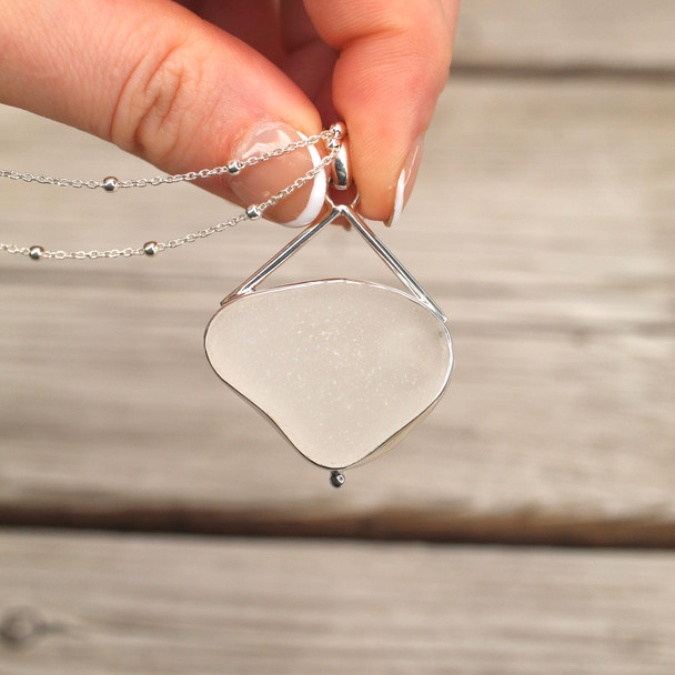 Insta Sale White Triangle Sea Glass Sail Drop Necklace -  MM held