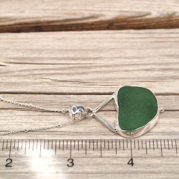Insta Sale Olive Sea Glass Sail Drop Necklace - MM on ruler for size reference. 