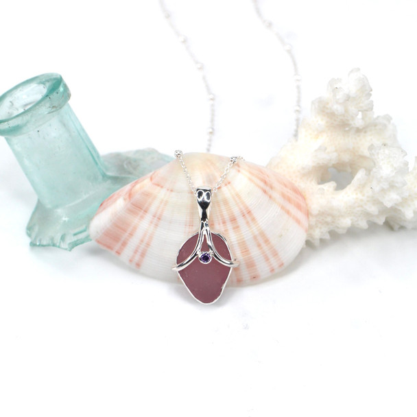 Purple Sea Glass and Amethyst Drop Necklace