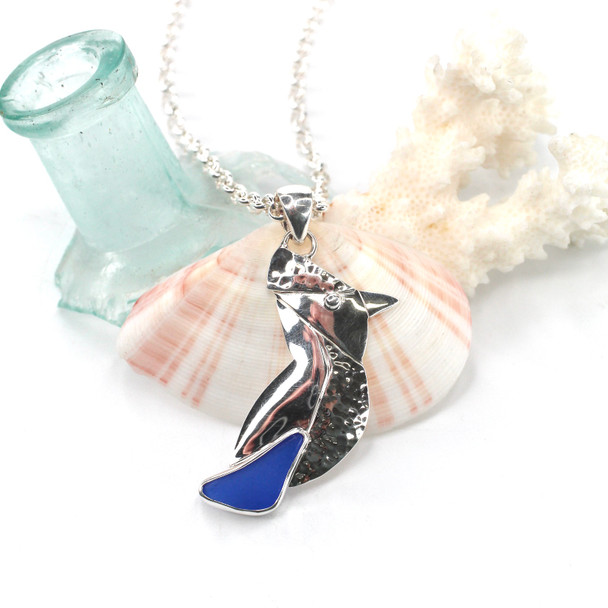 Cobalt Sea Glass Large Blue Jay Necklace