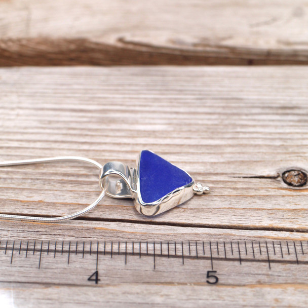 Insta Sale Cobalt Sea Glass Trinity Slide Necklace - MM on ruler for size reference. 