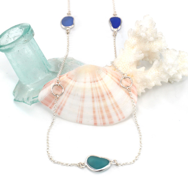 Mist 5 Stone Sea Glass 30" Lariat Necklace