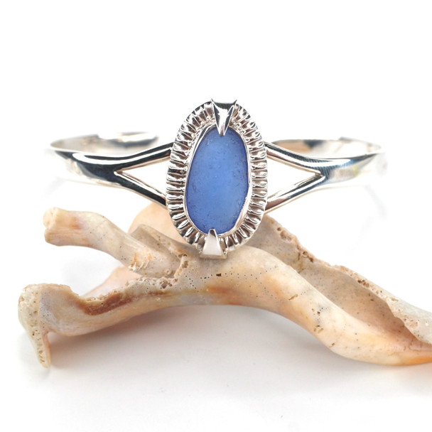 Cornflower Sea Glass Rising Sun Cuff Bracelet