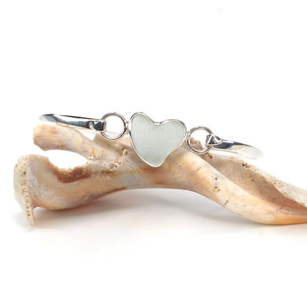 White Mint Sea Glass Bangle Bracelet