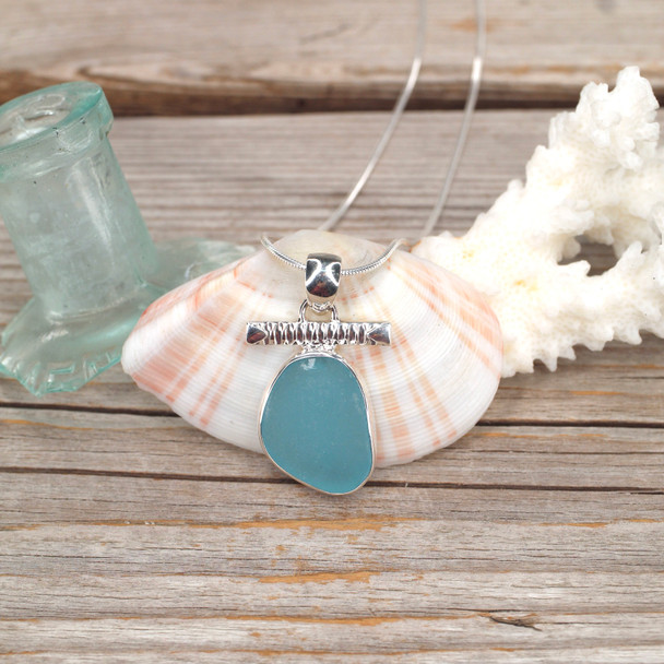 Insta Sale Aqua Drop Sea Glass Toggle Bar Necklace - MM