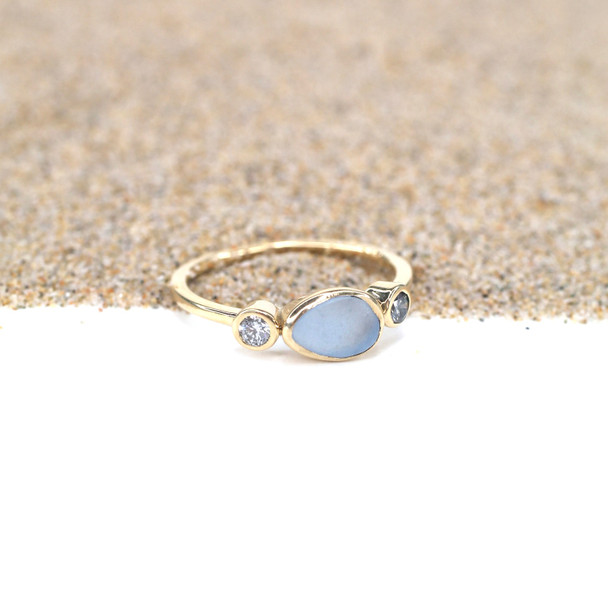 Cornflower Sea Glass and Lab Diamond Nova Ring side view