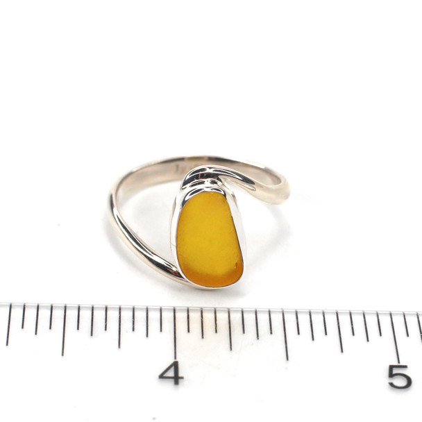 Yellow Golden Sea Glass Serenity Ring - Size 10 on ruler for size reference. 