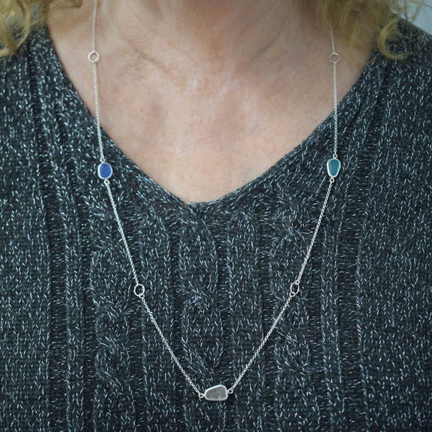 Pastel Coastal 5 Stone Sea Glass 30" Lariat Necklace model