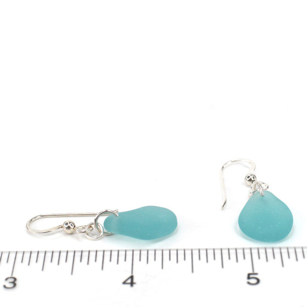 Aqua Allure Sea Glass Simple Drilled Earrings on ruler for size reference.