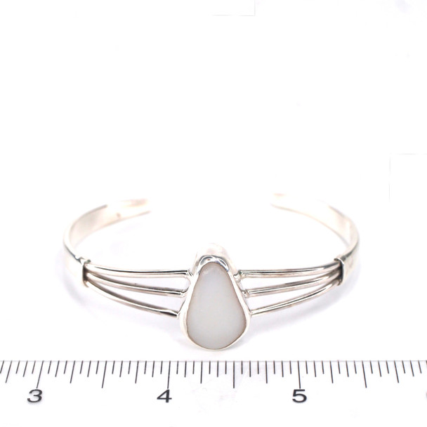 White Milk Glass Sea Glass Cuff Bracelet on ruler for size reference. 