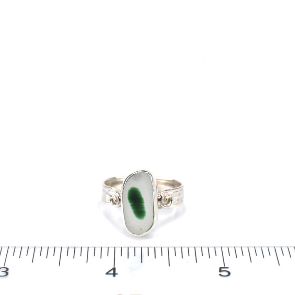 Green Bright Spot Ultra Rare Sea Glass Swirl Ring - Size 9 on ruler for size reference. 