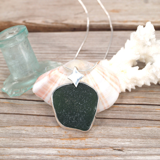 Insta Sale Olive Sea Glass Geometric Diamond Necklace - MM