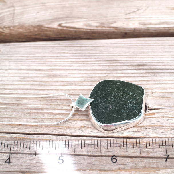 Insta Sale Olive Sea Glass Geometric Diamond Necklace - MM on ruler for size reference. 
