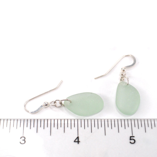Seafoam Drift Sea Glass Simply Drilled Earrings on ruler for size reference. 