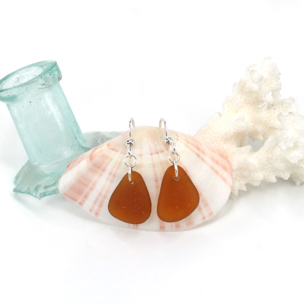 Amber Cinnamon Sea Glass Simply Drilled Earrings