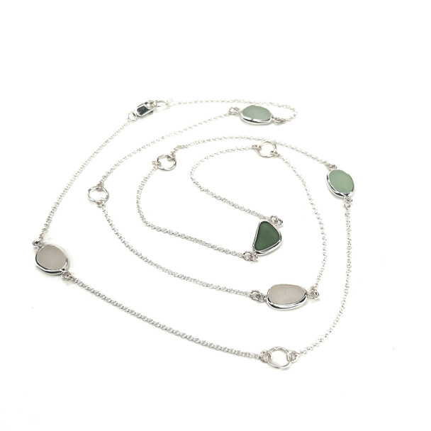 Olive Ombre 5 Stone Sea Glass 30" Lariat Necklace colors