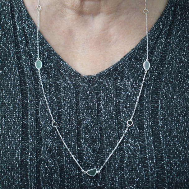 Olive Ombre 5 Stone Sea Glass 30" Lariat Necklace