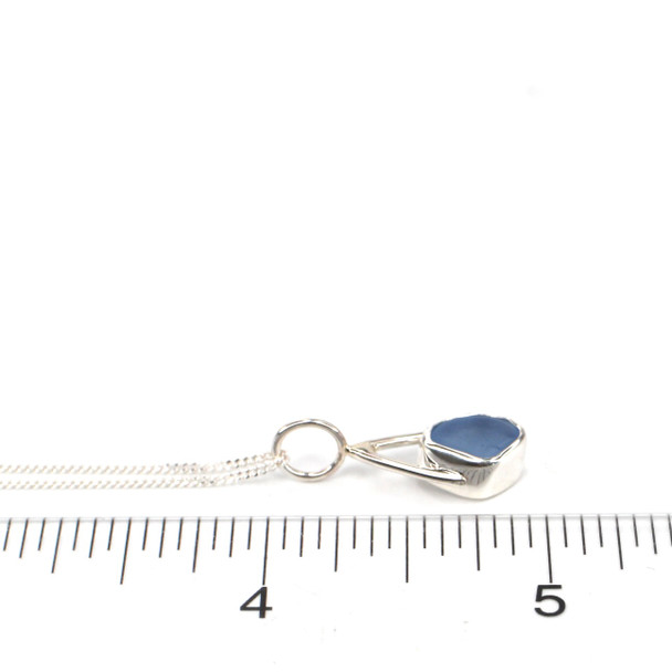 Cornflower Half-Moon Sea Glass Lunar Drop Charm on ruler for size reference. 